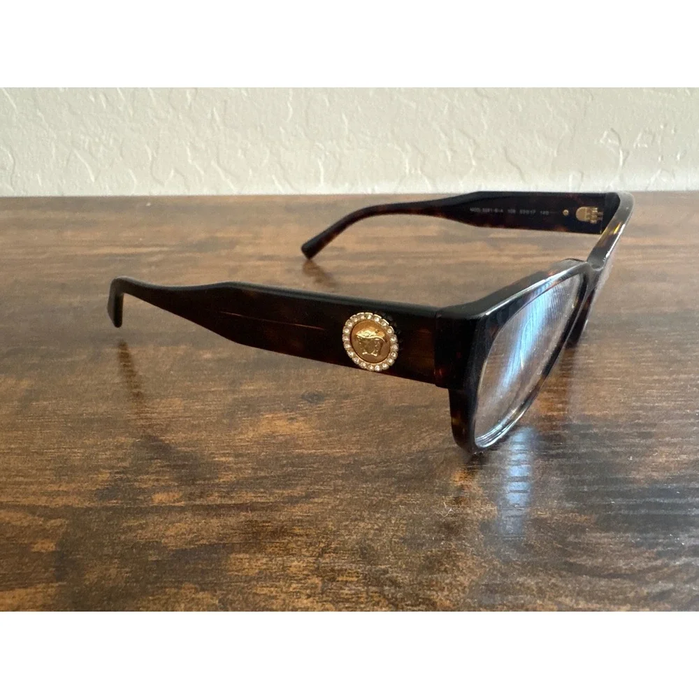 Versace MOD 3281-B-A Havana Tortoise Cat Eye Eyeglasses Gold Medusa Crystal 53mm
